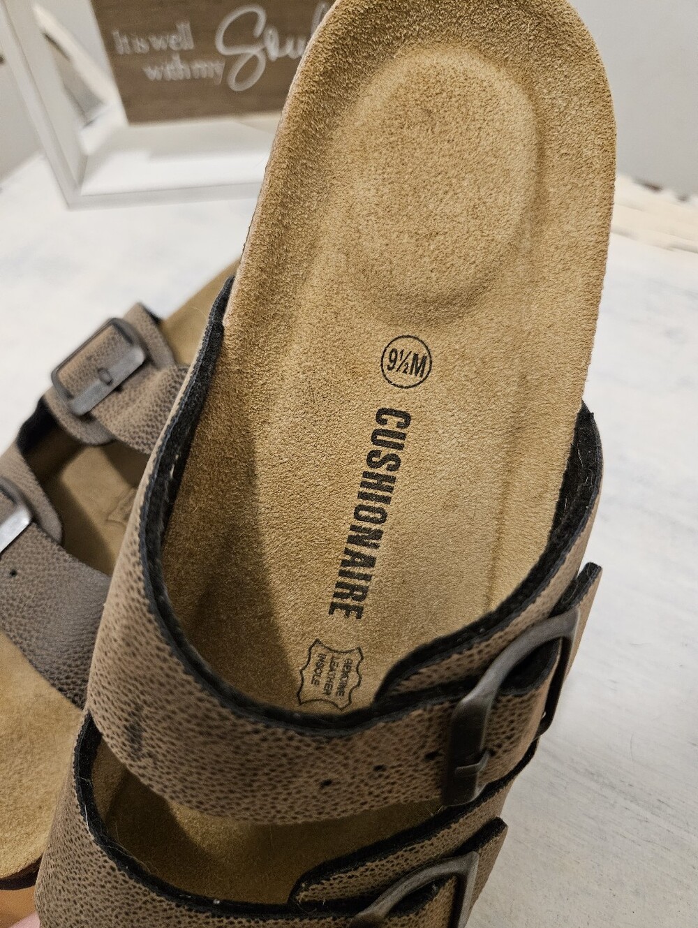 NWOT Genuine Leather Women’s Double-Buckle Suede Slide Sandals - Brown Size 9.5 - Picture 8 of 9